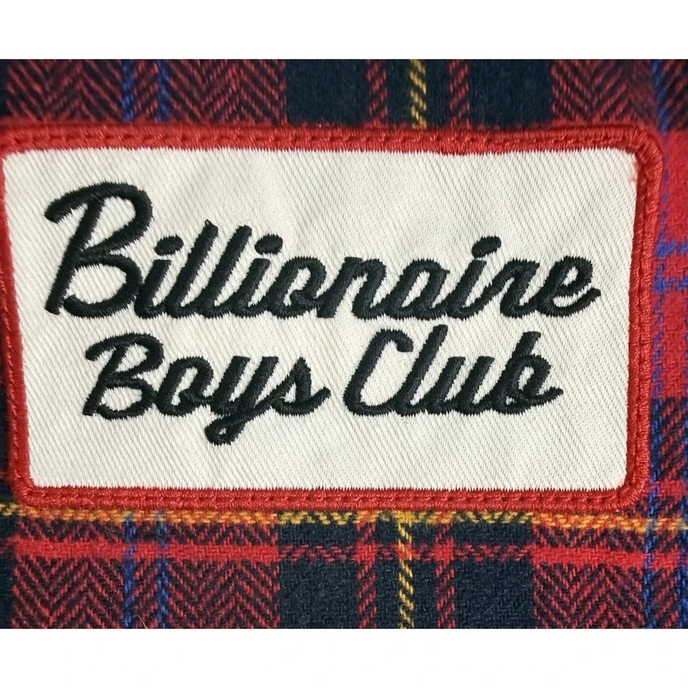 Billionaire Boys Club Logo Checked Red Flannel Overshirt Jacket Raw Mens Medium